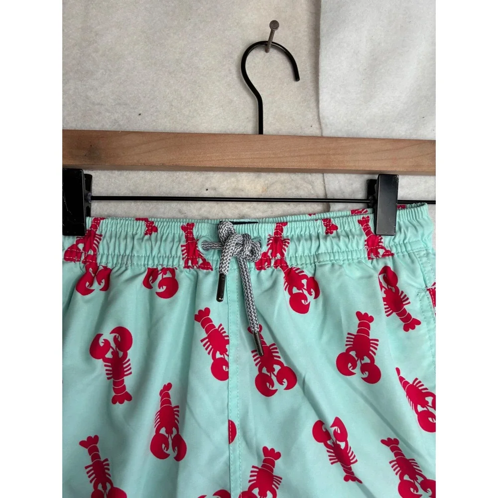 Tom & Teddy Boys Mint Green Red Lobster Print Swim Trunks Size 9-10